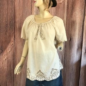 Banana Republic Embroidered Top Linen Blend M